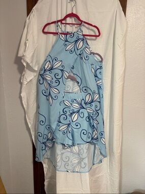 Light Blue Floral Asymmetrical Halter Top and Short Set